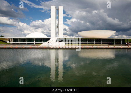Congresso Nacional (Congresso nazionale) progettato da Oscar Niemeyer, Brasilia, Sito Patrimonio Mondiale dell'UNESCO, Brasile, Sud America Foto Stock