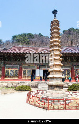 Pohyon tempio buddista (Pohyon-sa), Myohyangsan, Repubblica Popolare Democratica di Corea (DPRK), la Corea del Nord, Asia Foto Stock