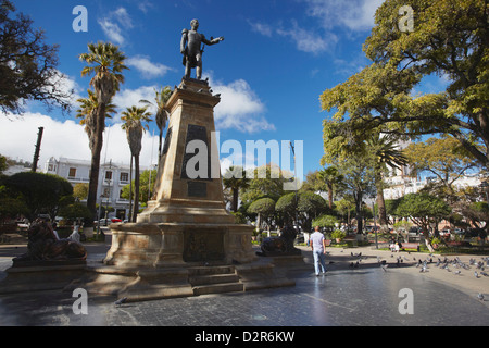 Monumento in Plaza 25 de Mayo, Sucre, Sito Patrimonio Mondiale dell'UNESCO, Bolivia, Sud America Foto Stock