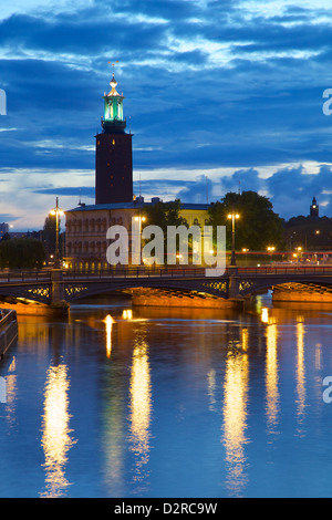 Il Municipio di notte, Kungsholmen, Stoccolma, Svezia, Europa Foto Stock