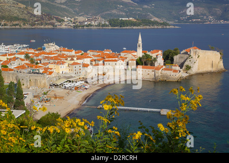 Vista della Città Vecchia, Budva, Montenegro, Europa Foto Stock