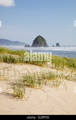 O, Oregon Coast, Cannon Beach e Haystack Rock Foto Stock