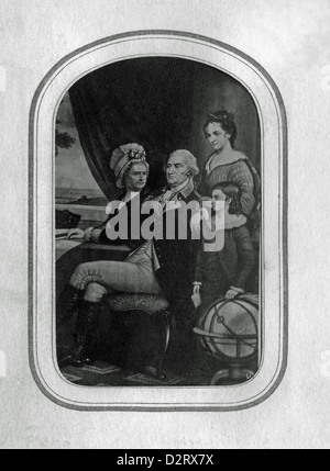 Vintage fotografia di un dipinto di George Washington, con la moglie Martha e per i loro figli, circa 1780s. Foto Stock