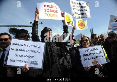 Iberia Airlines la protesta dei lavoratori della società proposto tagli durante una dimostrazione su gennaio 30 2013 a Madrid, Spagna Foto Stock