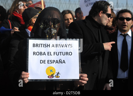 Iberia Airlines la protesta dei lavoratori della società proposto tagli durante una dimostrazione su gennaio 30 2013 a Madrid, Spagna Foto Stock