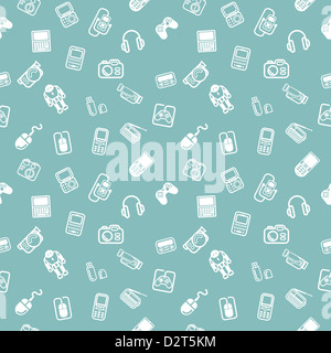 Ripetizione di un gadget senza giunture e tecnologia piastrella di sfondo texture con un sacco di diverso tech e gadget icone Foto Stock