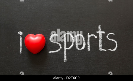 Io amo gli sport una frase scritta a mano sulla scuola di Blackboard Foto Stock