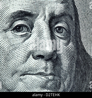 Benjamin Franklin ritratto da 100 dollari banconota Foto Stock