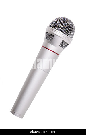 Microfono argento close-up isolate su sfondo bianco Foto Stock