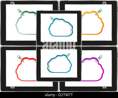 Parola bolla vuota su nero tablet pc impostato. rete sociale concetto ipad Foto Stock