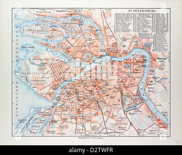 Mappa di ST. Pietroburgo Russia 1899 Foto Stock