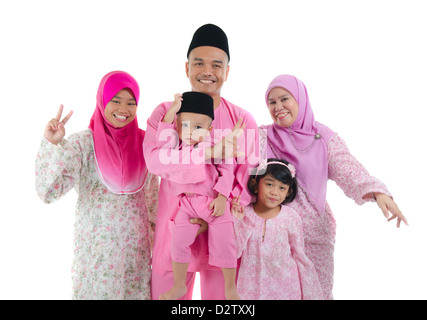 Famiglia indonesiano durante hari raya Foto Stock