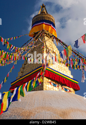 Stupa buddisti di Boudhanath a Kathmandu in Nepal è il più grande Stupa del mondo. Foto Stock