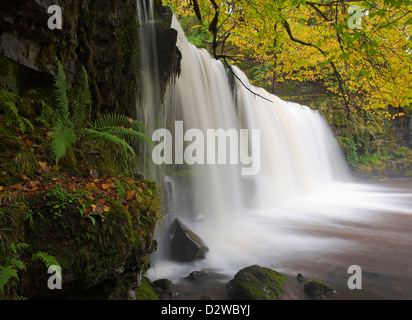 Cascata Ddwli Uchaf vicino Pontneddfechan nel Parco Nazionale di Brecon Beacons, Galles Foto Stock