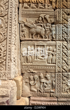 Dettaglio sulla parete del tempio Baphuon, Angkor Thom, Cambogia, Asia Foto Stock