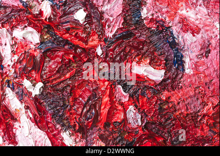 Impasto dettaglio della pittura a olio pennellate e pallet coltello in una fitta trama di olio di semi di lino di vernici basate su alcune tele su misura Foto Stock