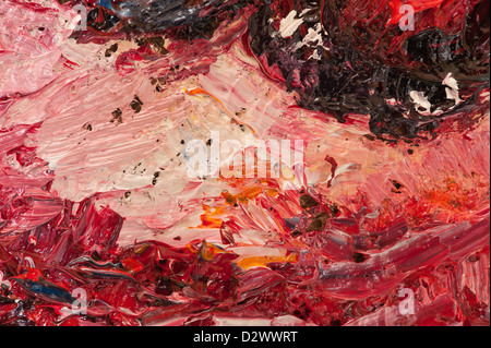 Impasto dettaglio della pittura a olio pennellate e pallet coltello in una fitta trama di olio di semi di lino di vernici basate su alcune tele su misura Foto Stock