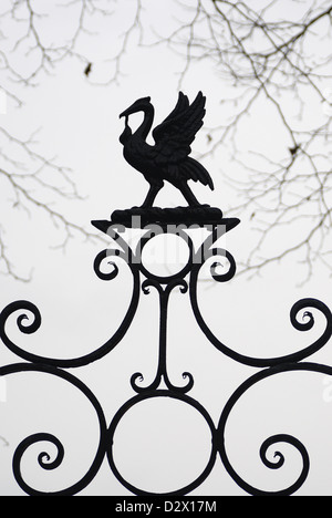Liverbird iconica decorazione su struttura in ferro battuto sopra la porta di ingresso per la Bluecoat Chambers. Foto Stock
