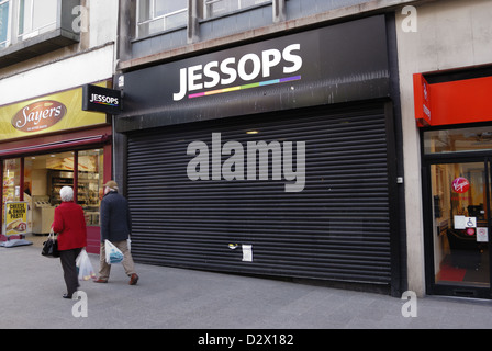 Jessops store in Liverpool con le serrande giù dopo aver messo in amministrazione controllata. Foto Stock