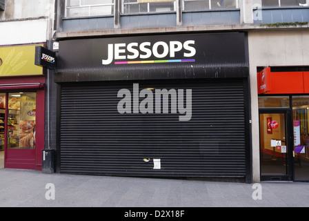 Jessops store in Liverpool con le serrande giù dopo aver messo in amministrazione controllata. Foto Stock