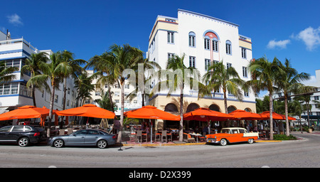 Ocean Drive e South Beach, Miami Beach, Stati Uniti d'America Foto Stock