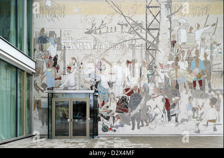 Berlino, Germania, mosaico all'ingresso del Cafe Moskau su Karl-Marx-Allee Foto Stock