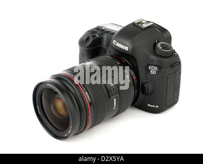 Una Canon EOS 5D Mark III fotocamera reflex digitale con Canon EF 24-70mm f/2.8L lente di zoom Foto Stock