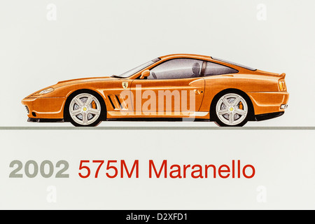 Rappresentazione grafica di un 2002 Ferrari 575M Maranello, Museo Ferrari, Maranello, Italia Foto Stock