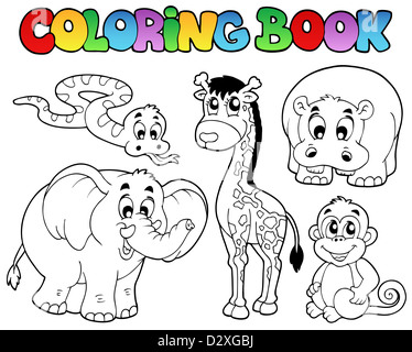 Libro da colorare con animali africani - tematiche illustrazione. Foto Stock
