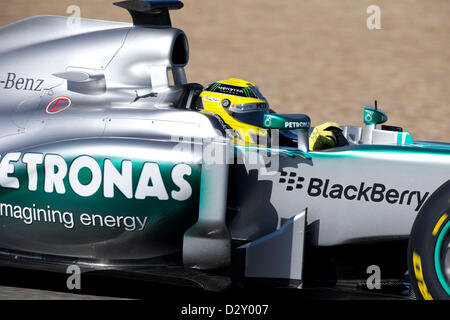 Jerez de la frontera, Spagna. 4° febbraio 2013. Motorsports: FIA Formula One World Championship 2013, F1 Test Jerez, la Mercedes GP di lancio, Nico Rosberg (GER, Mercedes GP) Foto Stock