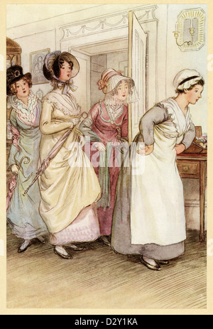 Illustrazione dal J. M. Barrie gioco di qualità Street, una commedia circa due sorelle che avviare una scuola " Per signorile di figli". Foto Stock