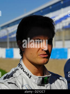 4° febbraio 2013. Motorsport, la Mercedes GP presenta il W04 gara di Formula Uno auto sul Circuito de Velocidad a Jerez de la Frontera, Spagna. Nico Rosberg (GER) Foto Stock