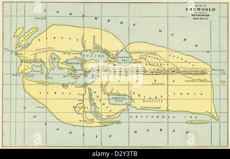 1889 Mappa del mondo secondo Eratostene circa 225 BC. Foto Stock