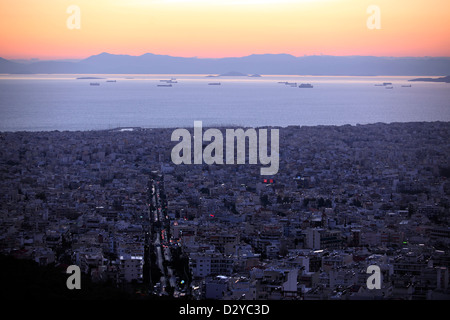 Grecia Atene Attica la vista sulla città dal Monte hymettus Foto Stock