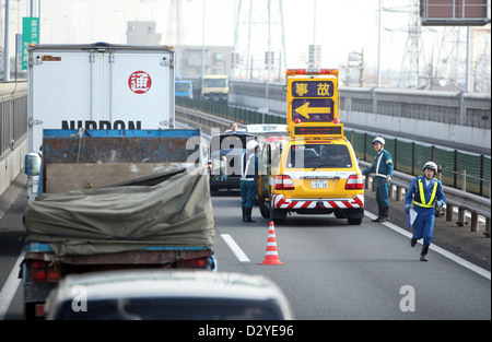 Tokyo, Giappone, inceppamento a causa di un incidente di auto in autostrada Foto Stock