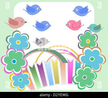Modello senza cuciture con uccelli e fiori Foto Stock