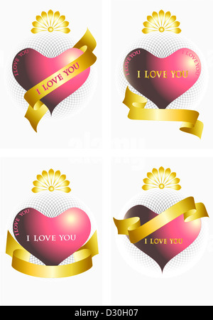Varianti del cuore e dei nastri Foto Stock