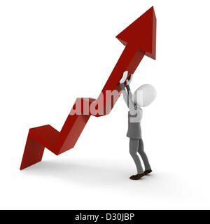 3d uomo imprenditore spinge in alto una freccia di business Foto Stock