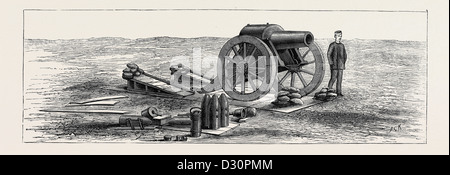 Armi da assedio e lavori di sterro, esperimenti di artiglieria a Eastbourne Foto Stock