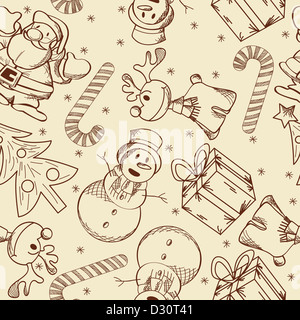 Decorative pattern senza giunture con Natale scarabocchi. Foto Stock