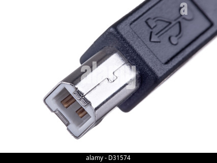 Connettore maschio USB B, macro shot su bianco con profondità di campo Foto Stock