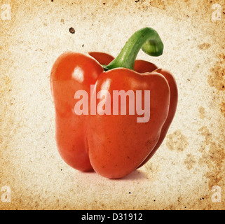 Pepe (paprika) su grunge sfondo della carta. Uno stile rétro Foto Stock