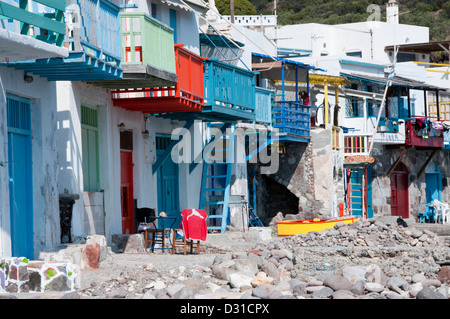 Klima, una Greca tradizionale villaggio sul mare sull'Isola di Milos nelle Cicladi. Foto Stock