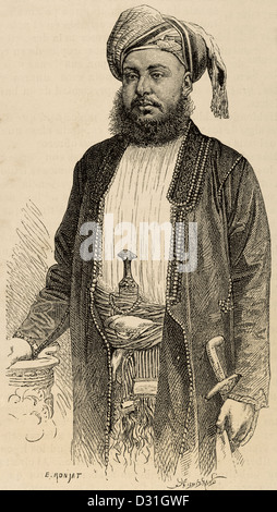 Bargash bin Said (1837-1888). Il Sultano di Zanzibar. Incisione del mondo illustrato, 1883. Foto Stock