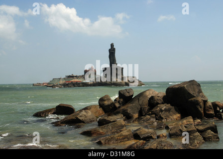 General-View di Vivekananda Rock Memorial e Thiruvalluvar Statue Foto Stock