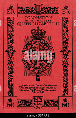 SERVIZIO DI INCORONAZIONE copertina anteriore originale della Queen Elizabeth 11 Ordine di Servizio di incoronazione e libro di musica 2nd giugno 1953 Foto Stock