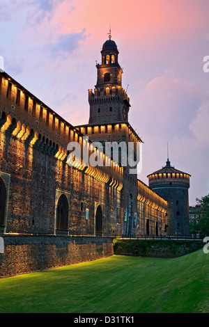 Torri, Castello Sforzesco di Milano, Italia Foto Stock