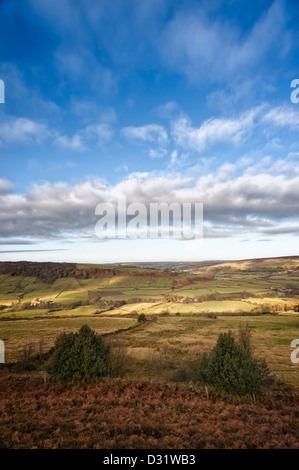 Vista la laminazione ondulato paesaggio del North York Moors National Park vicino al villaggio di Glaisdale, nello Yorkshire, Regno Unito. Foto Stock