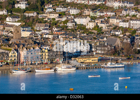 Dartmouth waterfront vista da Kingswear, South Devon, Inghilterra, Regno Unito, Europa. Foto Stock