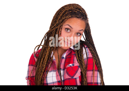 Bella giovane donna. Isolato su sfondo bianco. Foto Stock